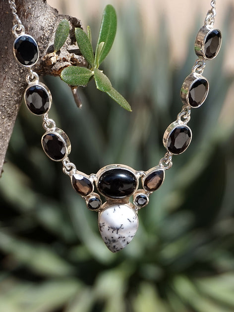 Beautiful Dendritic Opal and Black Onyx selling Pendant