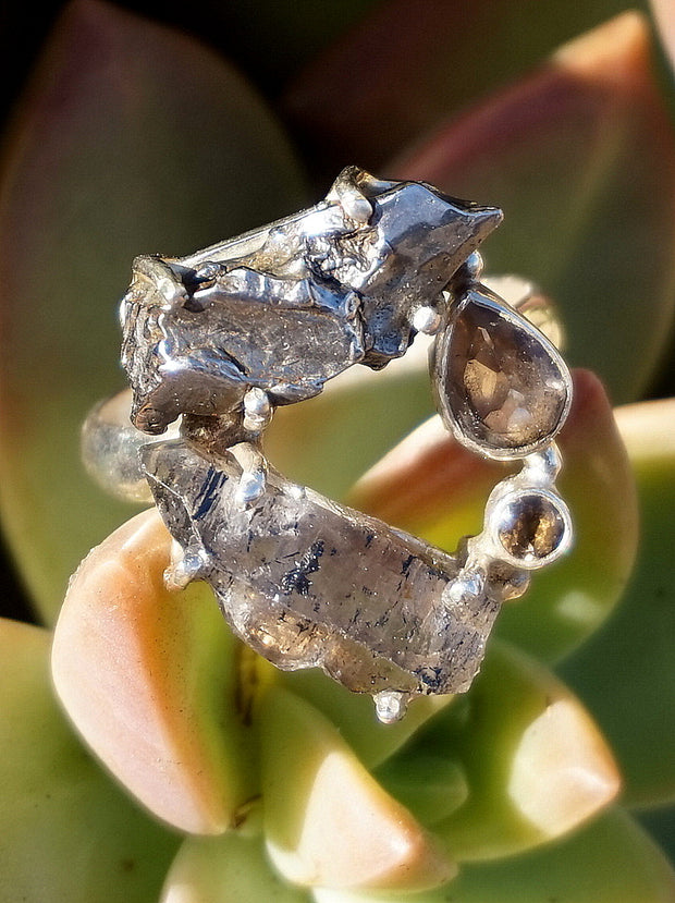 Meteorite Wedding Ring Set with Rough Diamond