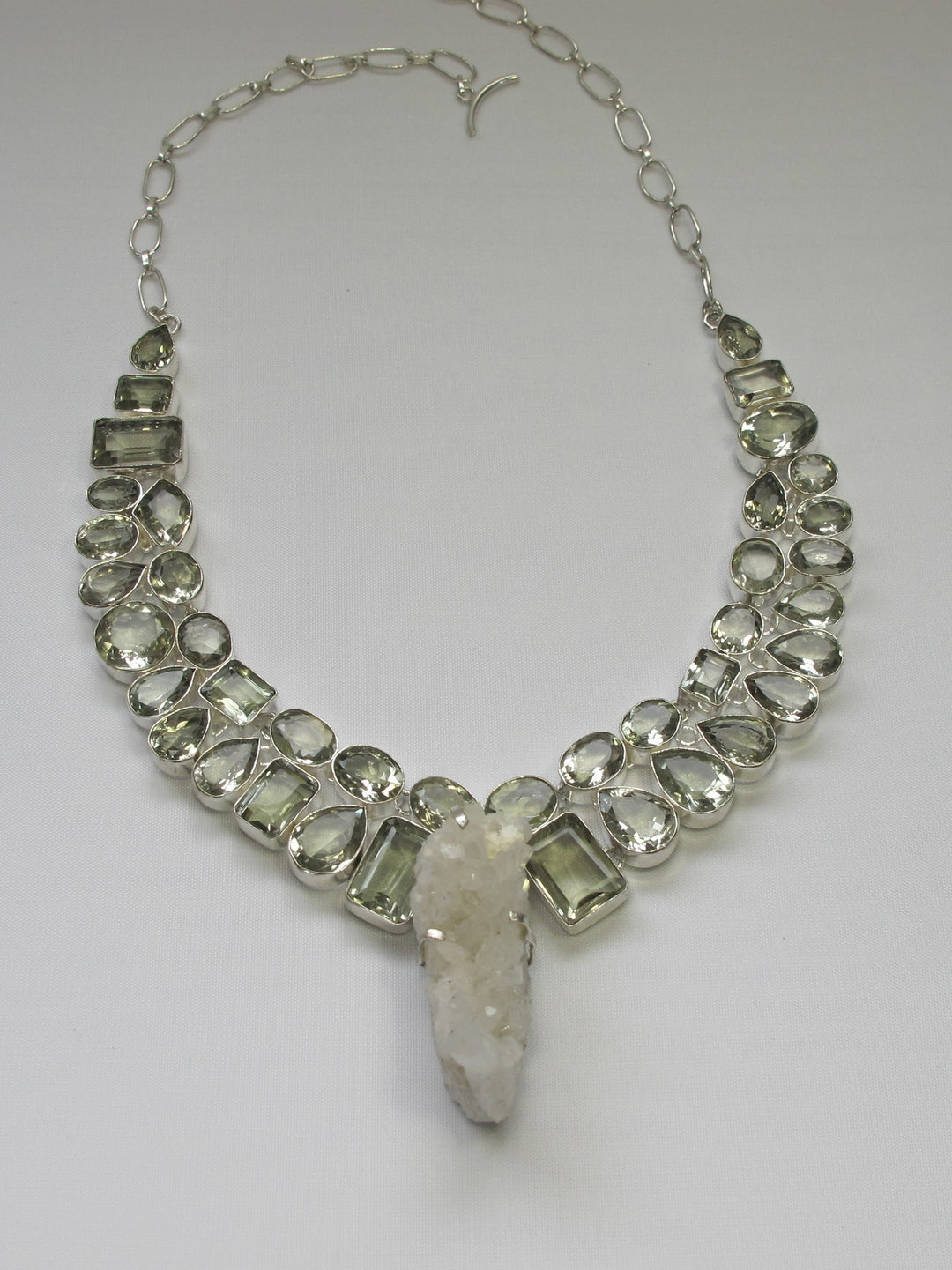 Green Amethyst And Rough Quartz Crystal Artisan Gemstones Necklace 1 ...